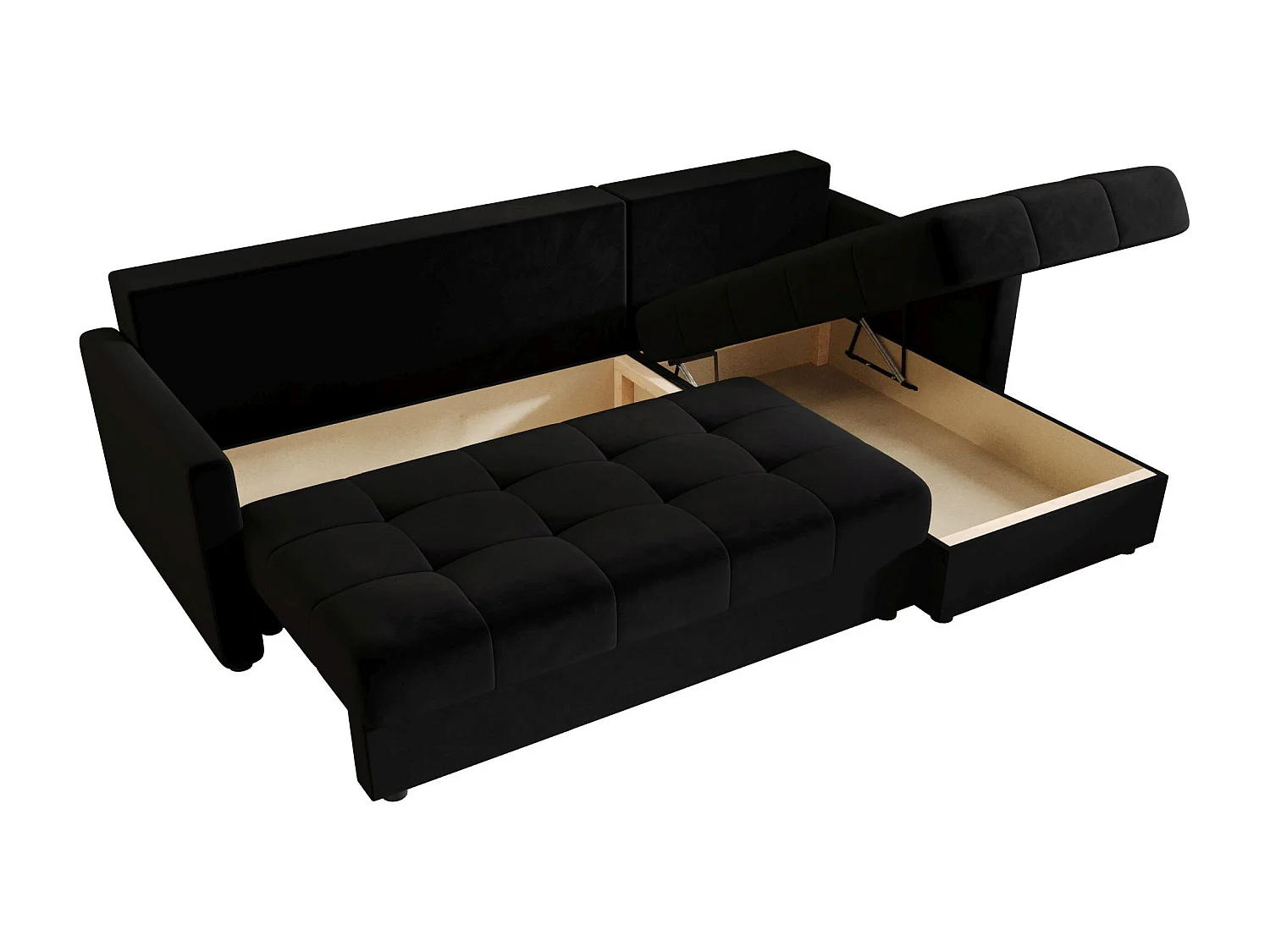 BEDANTE narożnik MOS L BIS Itaka 15 noir droite avec fonction de lit canapé en L avec coffre de rangement canapé de salon, canapé convertible