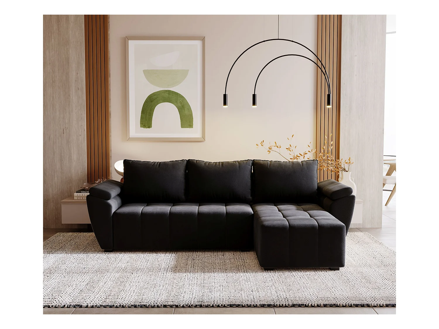 BEDANTE Ecksofa ZEUS L Monolith 97 Rechts Schwarz mit Schlaffunktion L-Form Sofa mit Stauraum Bettkasten Wohnzimmersofa Couch Sofa Bettsofa Bettkasten Bettcouch