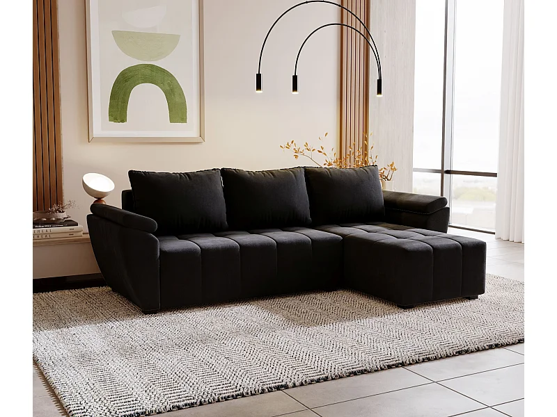BEDANTE Ecksofa ZEUS L Monolith 97 Rechts Schwarz mit Schlaffunktion L-Form Sofa mit Stauraum Bettkasten Wohnzimmersofa Couch Sofa Bettsofa Bettkasten Bettcouch