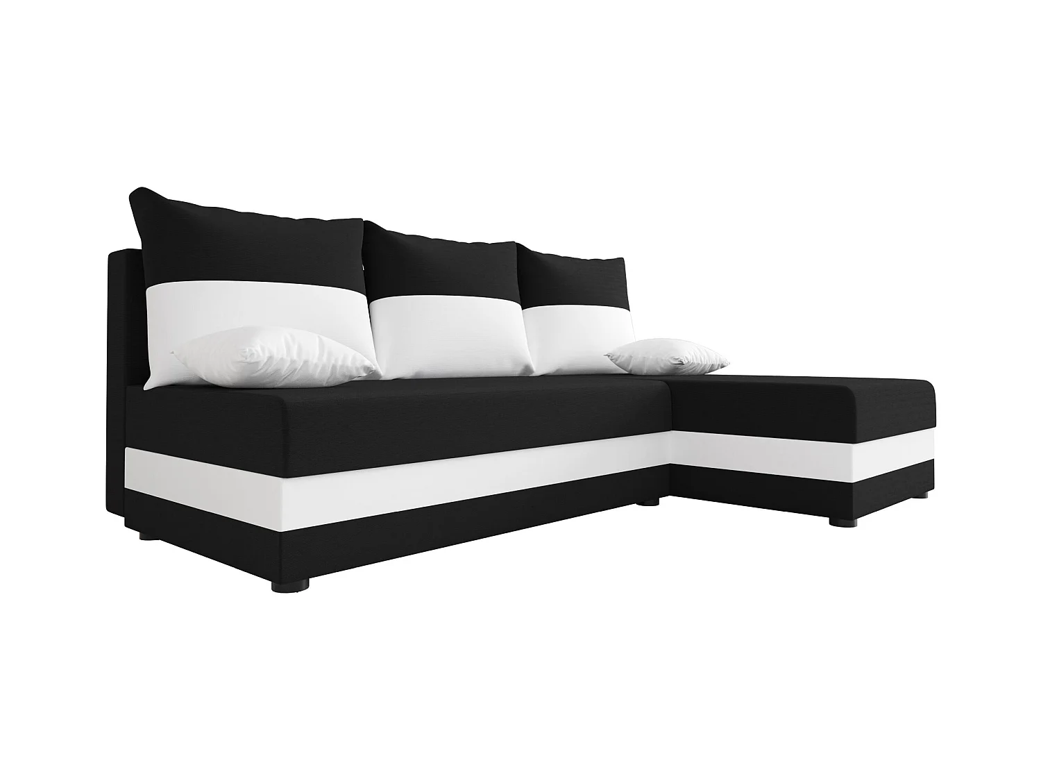 BEDANTE canapé d'angle HEWLET L Rainbow 15+31 droite noir/blanc avec fonction de couchage canapé en forme de L