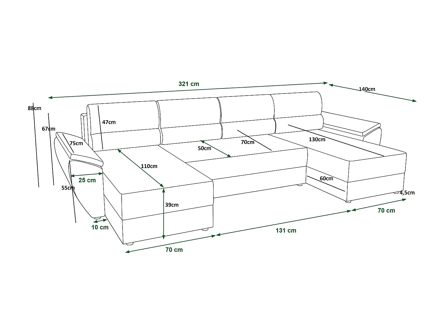 BEDANTE canapé d’angle REBIU2 Poso 100 beige avec fonction de couchage canapé en U avec espace de rangement