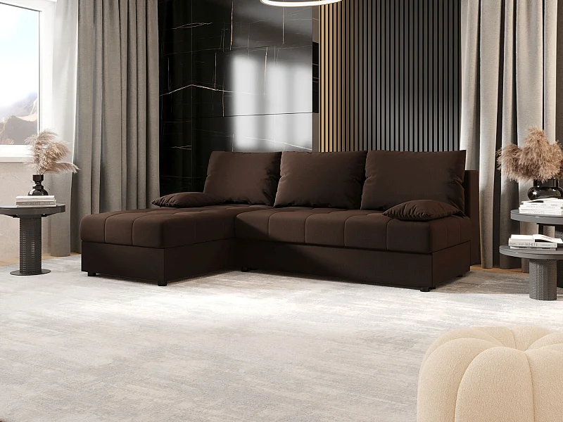 BEDANTE Ecksofa MOS L Cosmic 800 Braun Links mit Schlaffunktion L-Form Sofa mit Stauraum Bettkasten Wohnzimmersofa Couch Sofa Bettsofa Bettkasten Bettcouch
