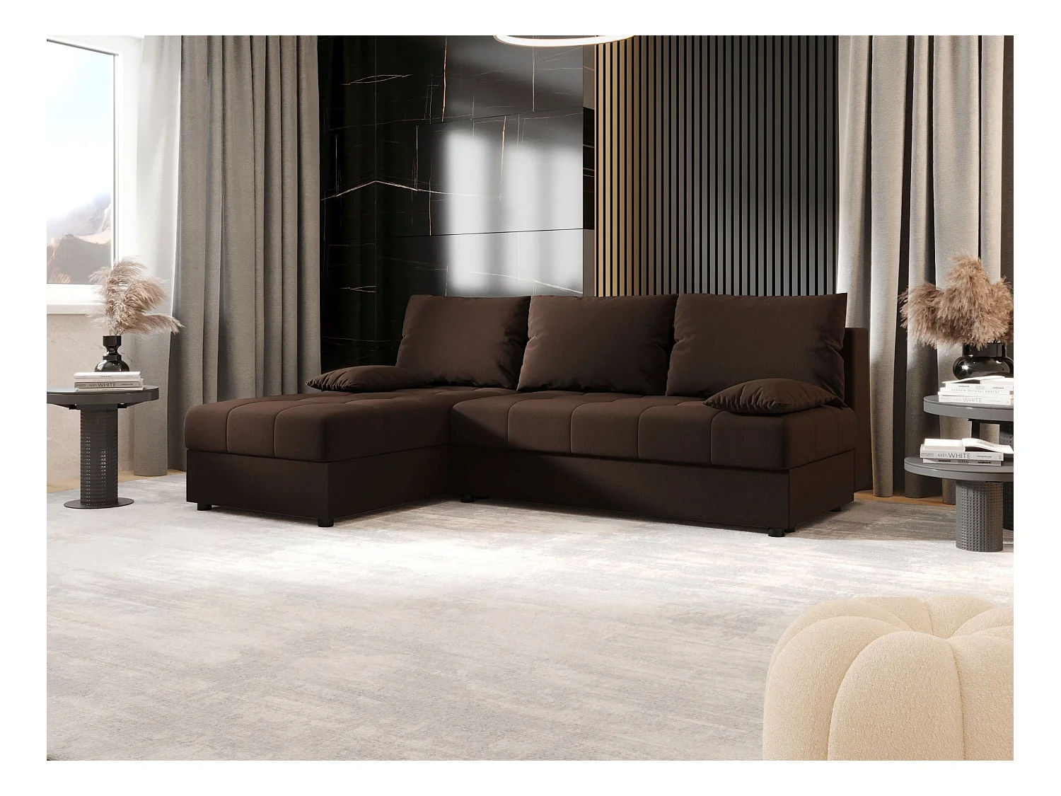 BEDANTE Canapé d’angle MOS L Cosmic 800 Marron Gauche avec fonction lit, canapé en L avec coffre de rangement, canapé-lit, canapé convertible