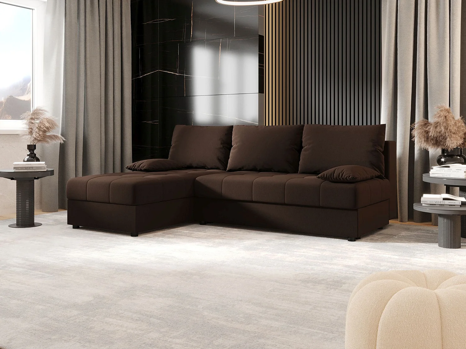 BEDANTE Canapé d’angle MOS L Cosmic 800 Marron Gauche avec fonction lit, canapé en L avec coffre de rangement, canapé-lit, canapé convertible