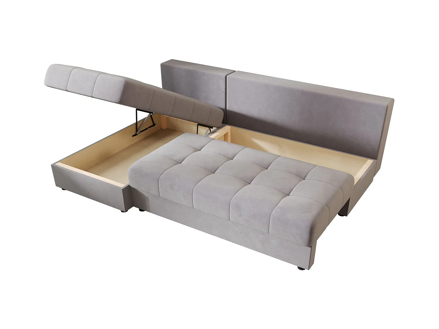 BEDANTE canapé d’angle MOS L Itaka 50 gauche gris avec fonction de couchage canapé en forme de L avec coffre de rangement