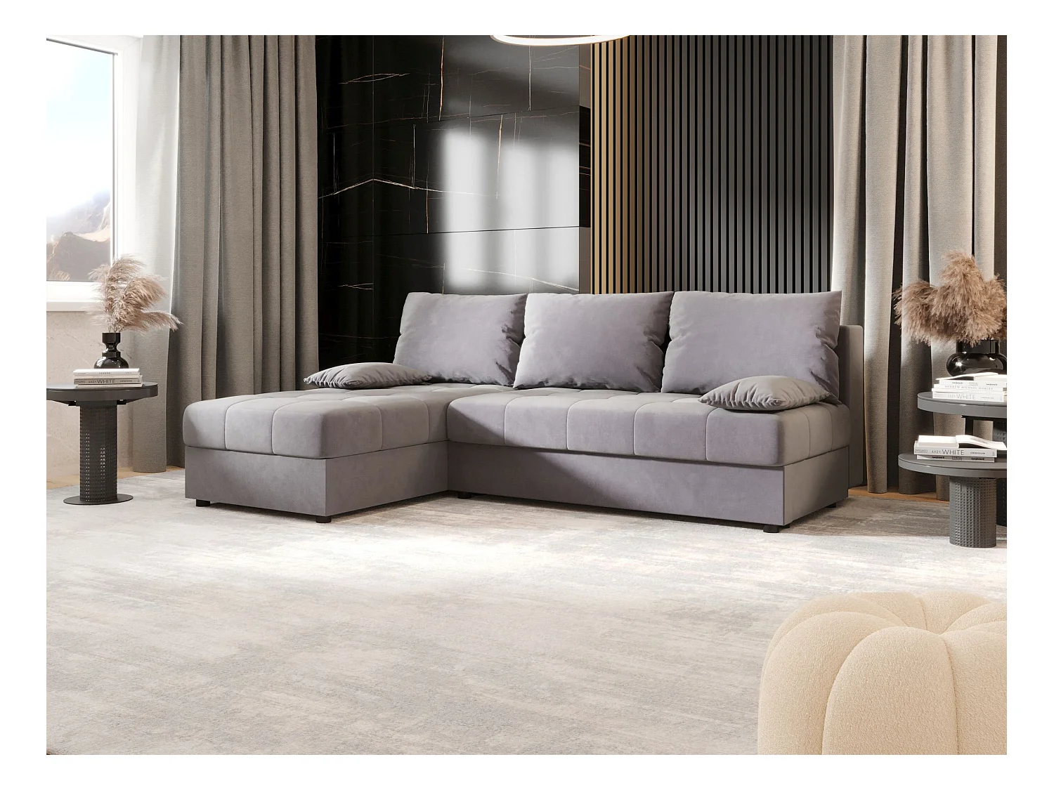 BEDANTE Ecksofa MOS L Itaka 50 Grau Links mit Schlaffunktion L-Form Sofa mit Stauraum Bettkasten Wohnzimmersofa Couch Sofa Bettsofa Bettkasten Bettcouch