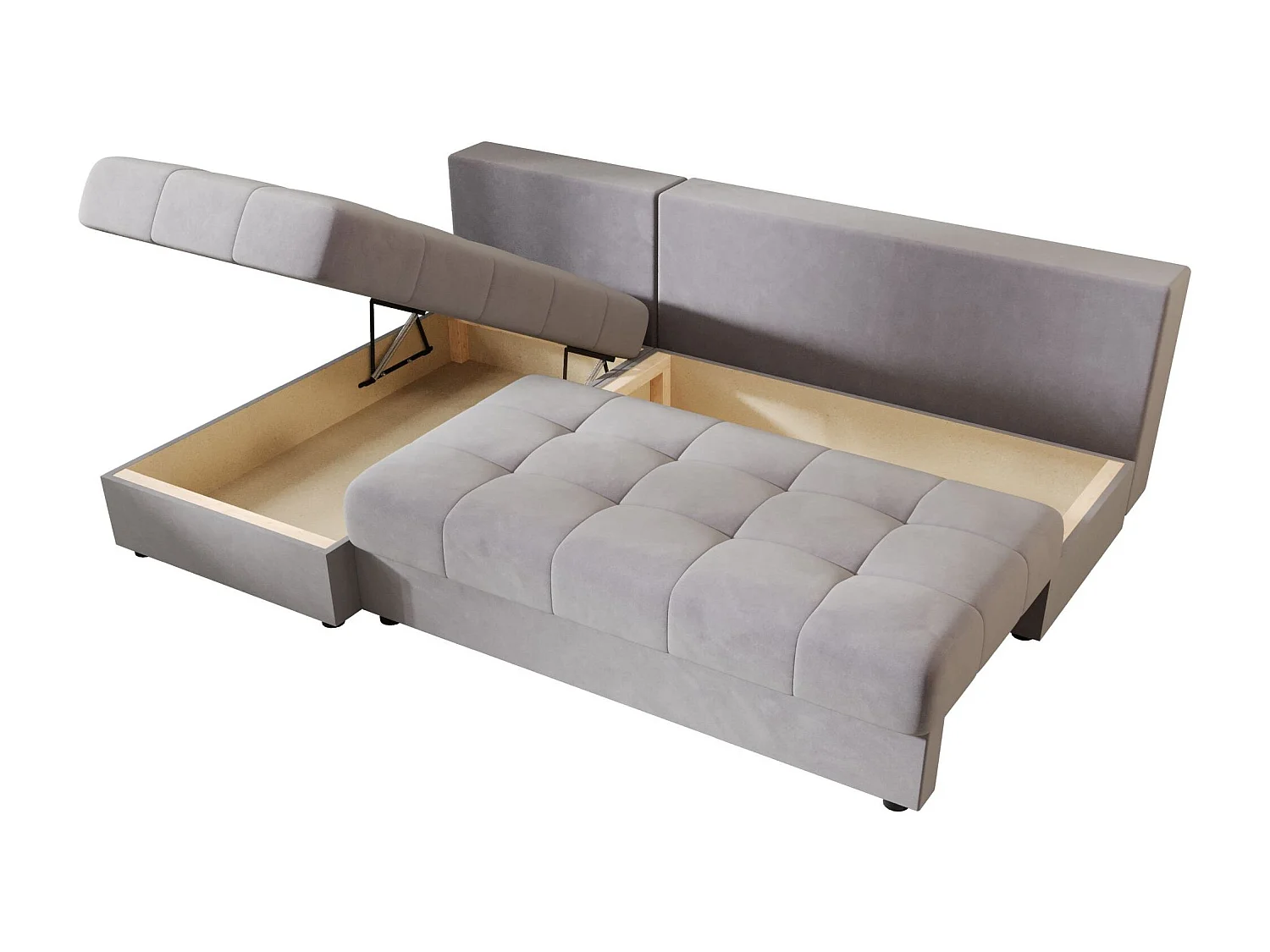 BEDANTE canapé d’angle MOS L Itaka 50 gauche gris avec fonction de couchage canapé en forme de L avec coffre de rangement