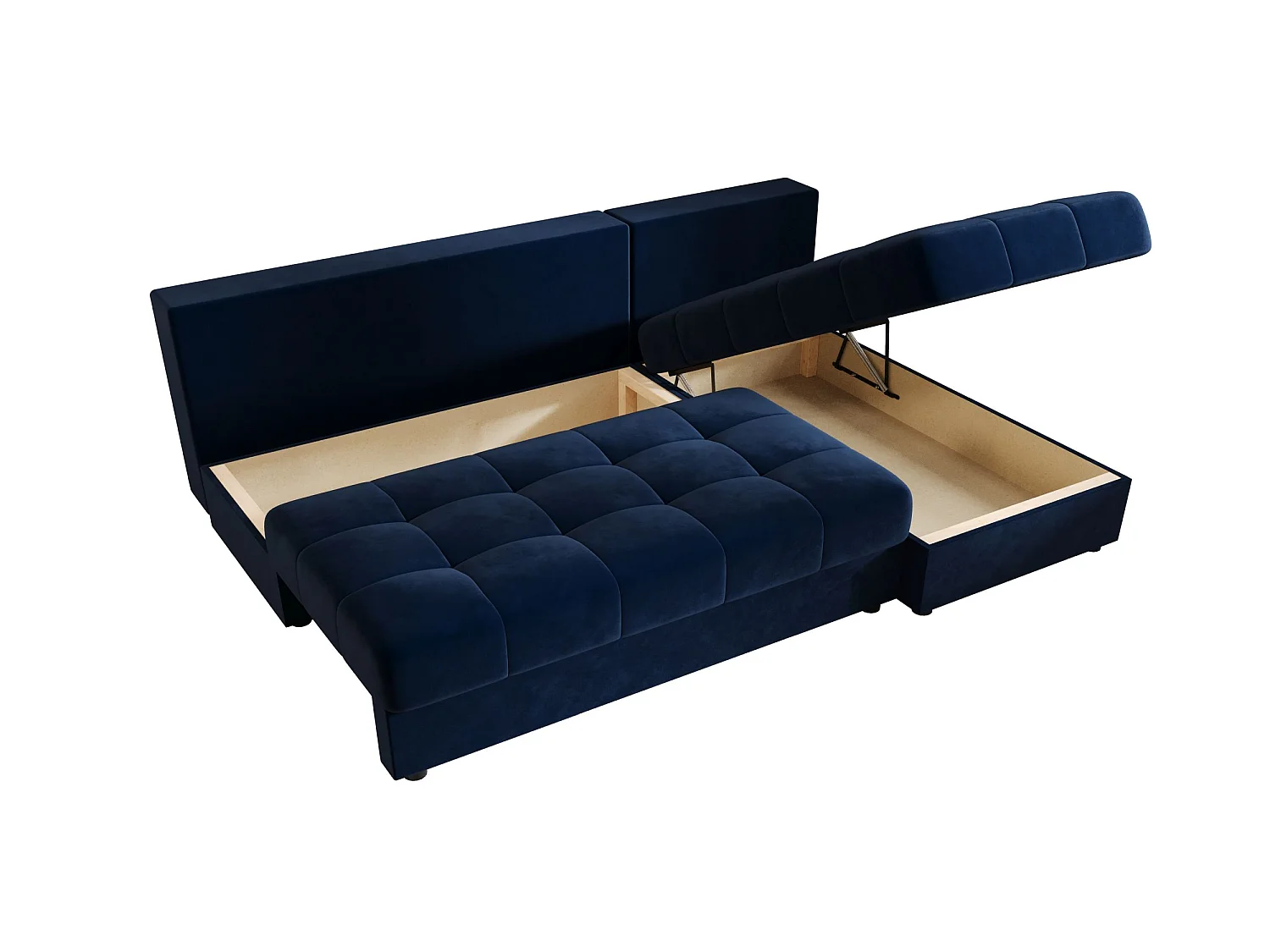 Canapé d'angle convertible coulissant 3 places avec coffre en tissu Bleu foncé BEDANTE