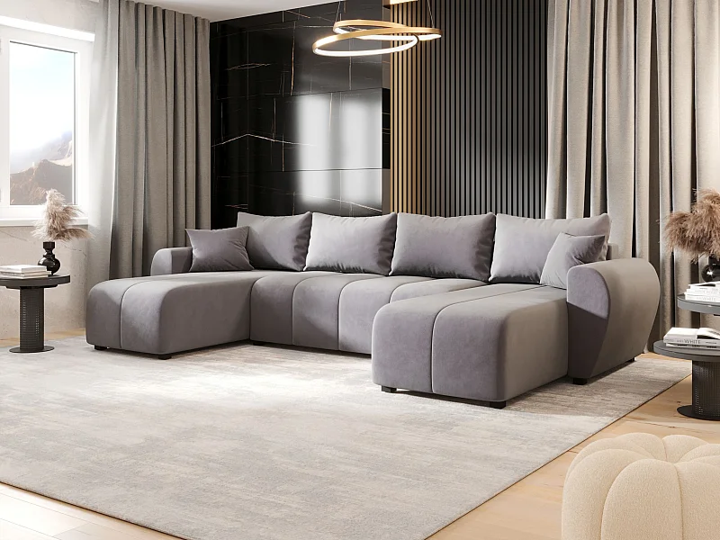 BEDANTE WOHNLANDSCHAFT MOLISA U Itaka 50 Grau mit Schlaffunktion U-Form Sofa mit Stauraum Bettkasten