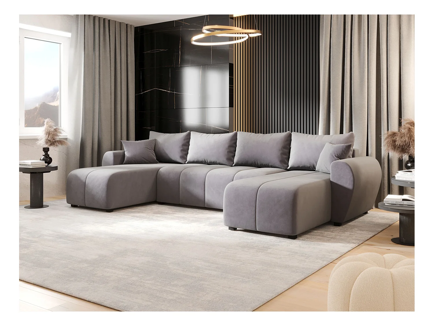 BEDANTE WOHNLANDSCHAFT MOLISA U Itaka 50 Grau mit Schlaffunktion U-Form Sofa mit Stauraum Bettkasten