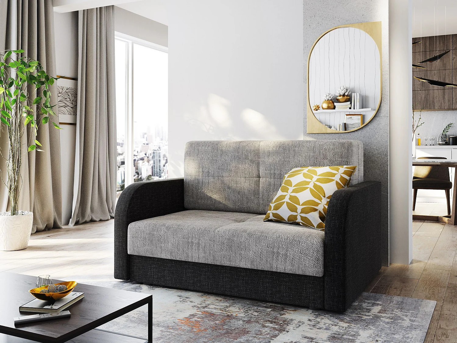 BEDANTE canapé TWICE 120 avec fonction de couchage KORNET 18+10 gris/noir