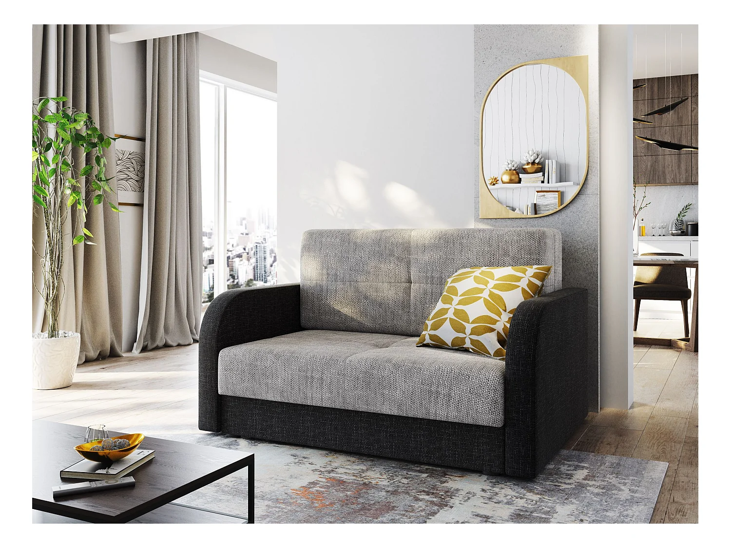 BEDANTE sofa TWICE 120 z funkcja spania KORNET 18+10 szary/czarny