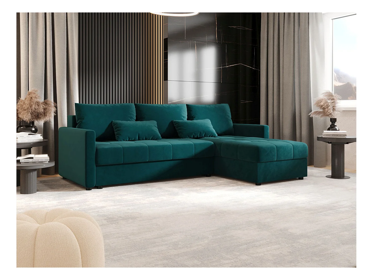 BEDANTE Ecksofa MOS L BIS Itaka 39 Türkis Rechts mit Schlaffunktion L-Form Sofa mit Stauraum Bettkasten Wohnzimmersofa Couch Sofa Bettsofa Bettkasten Bettcouch