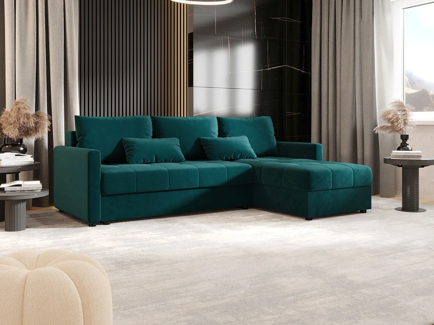 BEDANTE narożnik MOS L BIS Itaka 39 turquoise droite avec fonction de lit canapé