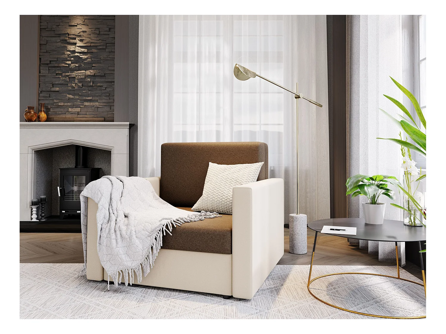 BEDANTE canapé HEVEN 80 avec fonction de couchage SAWANA 25+00 marron