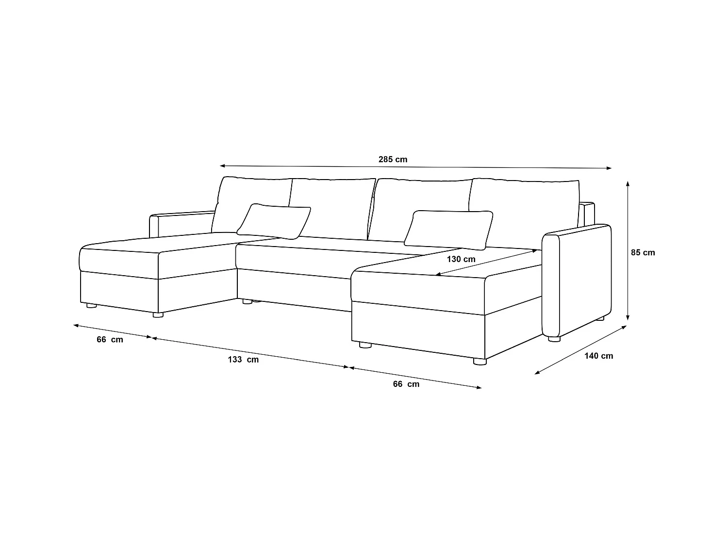BEDANTE canapé d'angle MOS U BIS Itaka 15 noir avec fonction de couchage canapé en U avec coffre de rangement canapé de salon canapé convertible coffre de rangement