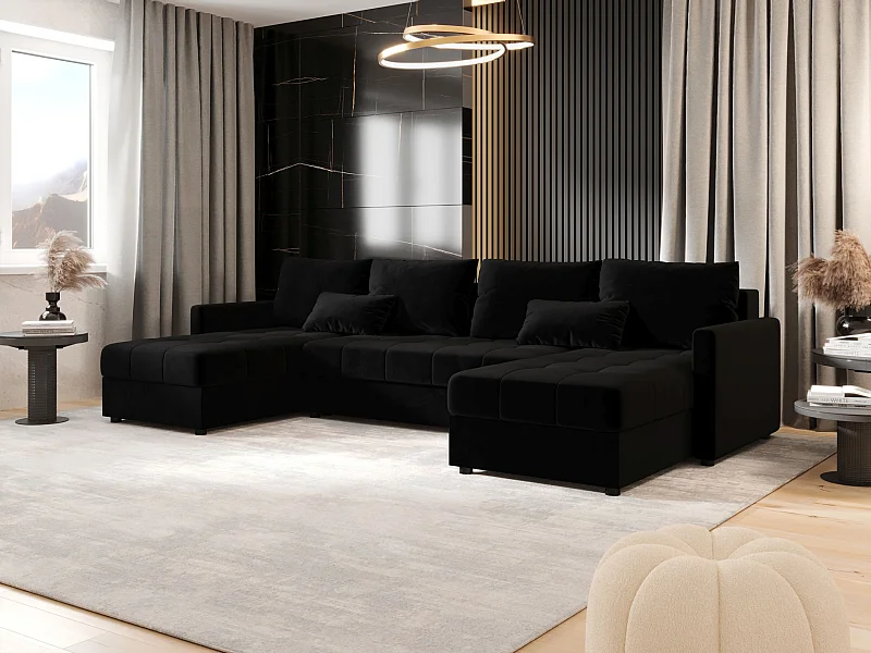 BEDANTE Ecksofa MOS U BIS Itaka 15 Schwarz mit Schlaffunktion U-Form Sofa mit Stauraum Bettkasten Wohnzimmersofa Couch Sofa Bettsofa Bettkasten Bettcouch
