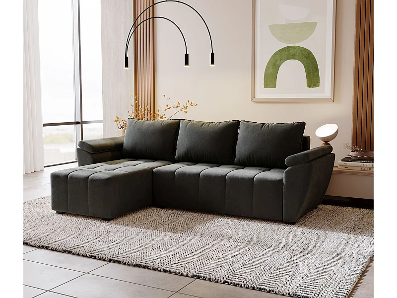 BEDANTE Ecksofa ZEUS L Monolith 92 Dunkelgrau Links mit Schlaffunktion L-Form Sofa mit Stauraum Bettkasten Wohnzimmersofa Couch Sofa Bettsofa Bettkasten Bettcouch