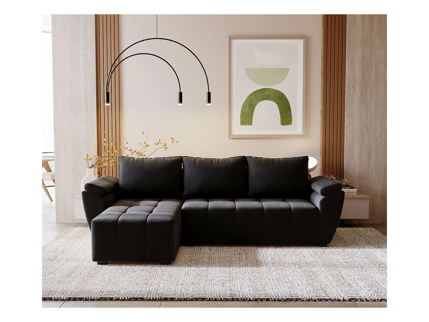 BEDANTE canapé d’angle ZEUS L Monolith 92 gauche gris foncé avec fonction lit canapé en forme de L avec coffre de rangement canapé de salon canapé convertible