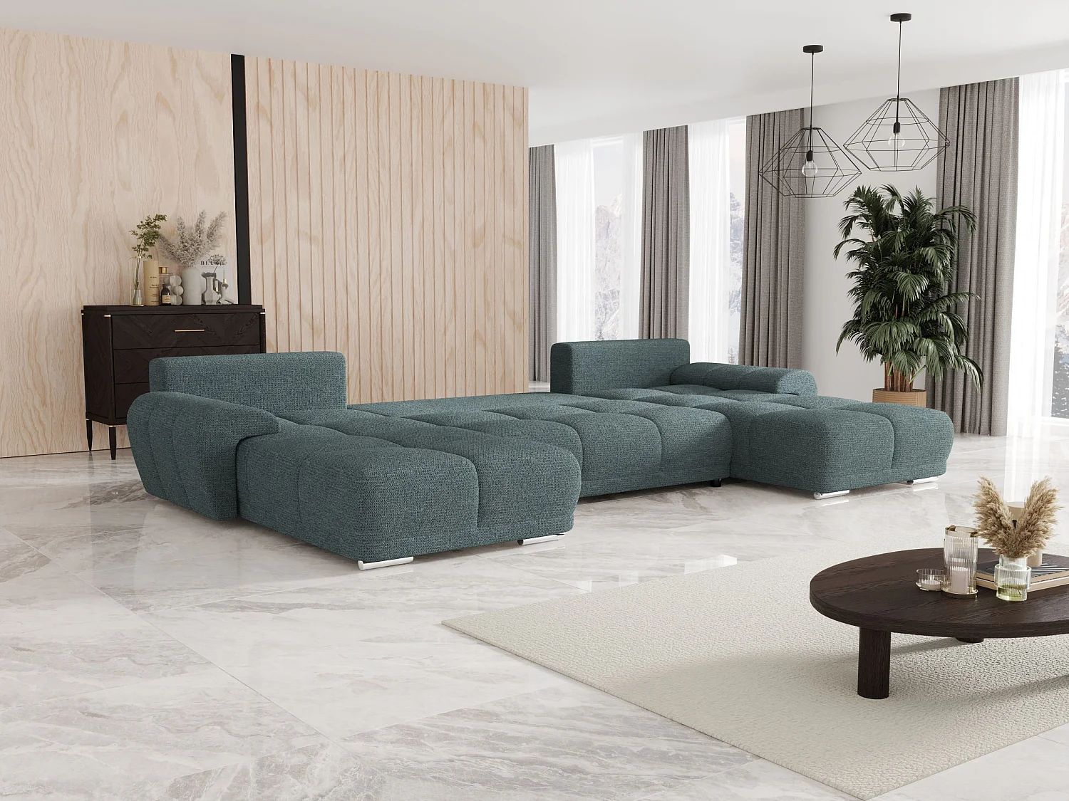 BEDANTE canapé d'angle BEGA U Links ARAGON 75 bleu avec fonction de couchage canapé en forme de U avec coffre de rangement