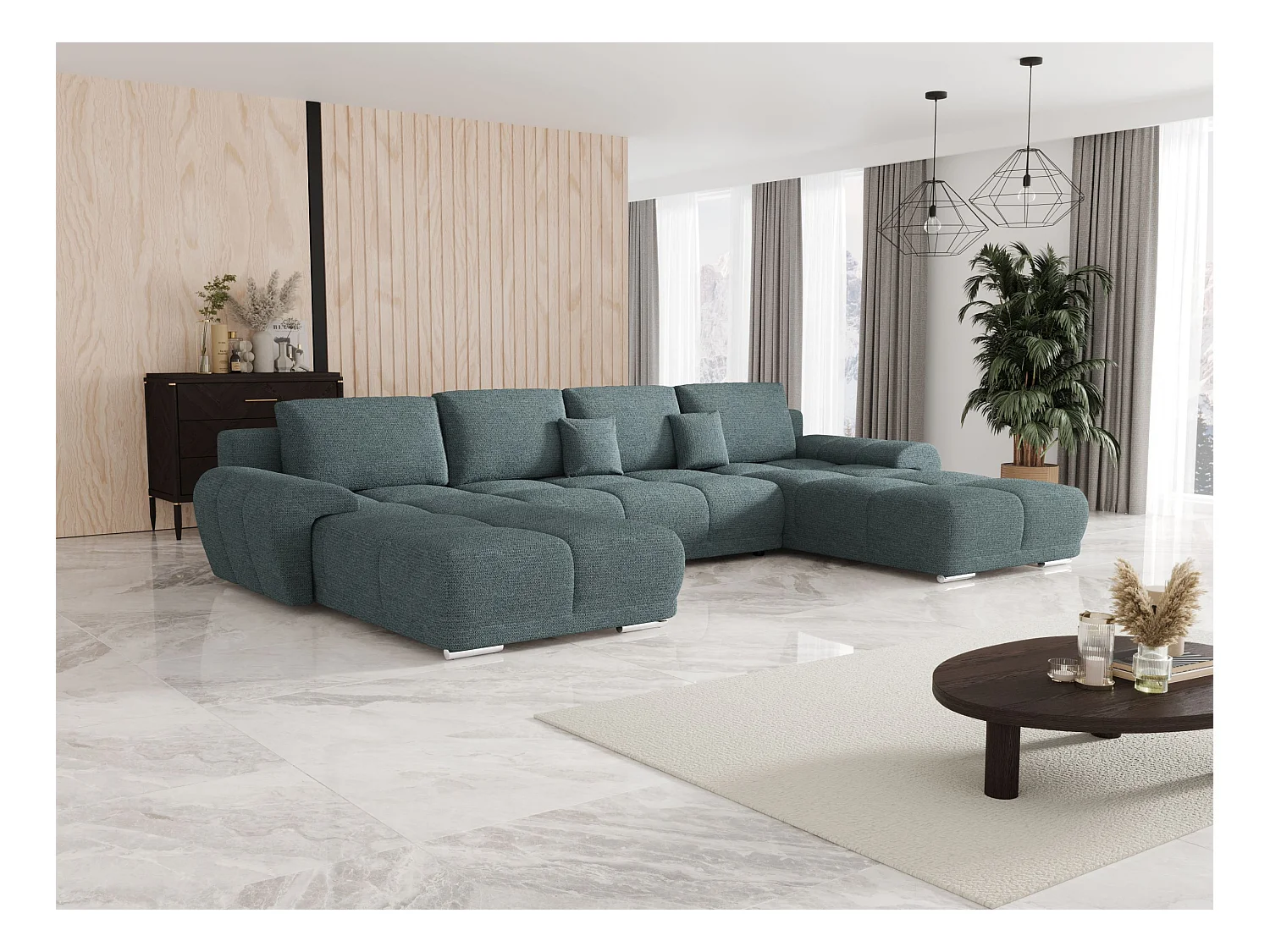 BEDANTE Ecksofa BEGA U Links ARAGON 75 Blau mit Schlaffunktion U-Form Sofa mit Stauraum Bettkasten Wohnzimmersofa Couch Sofa Bettsofa Bettkasten Bettcouch