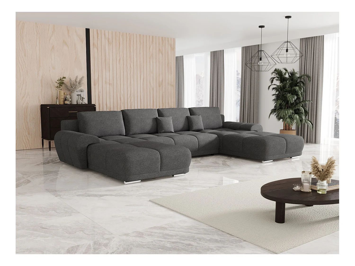 BEDANTE canapé d'angle BEGA U Links ARAGON 93 gris avec fonction de couchage canapé en forme de U avec coffre de rangement