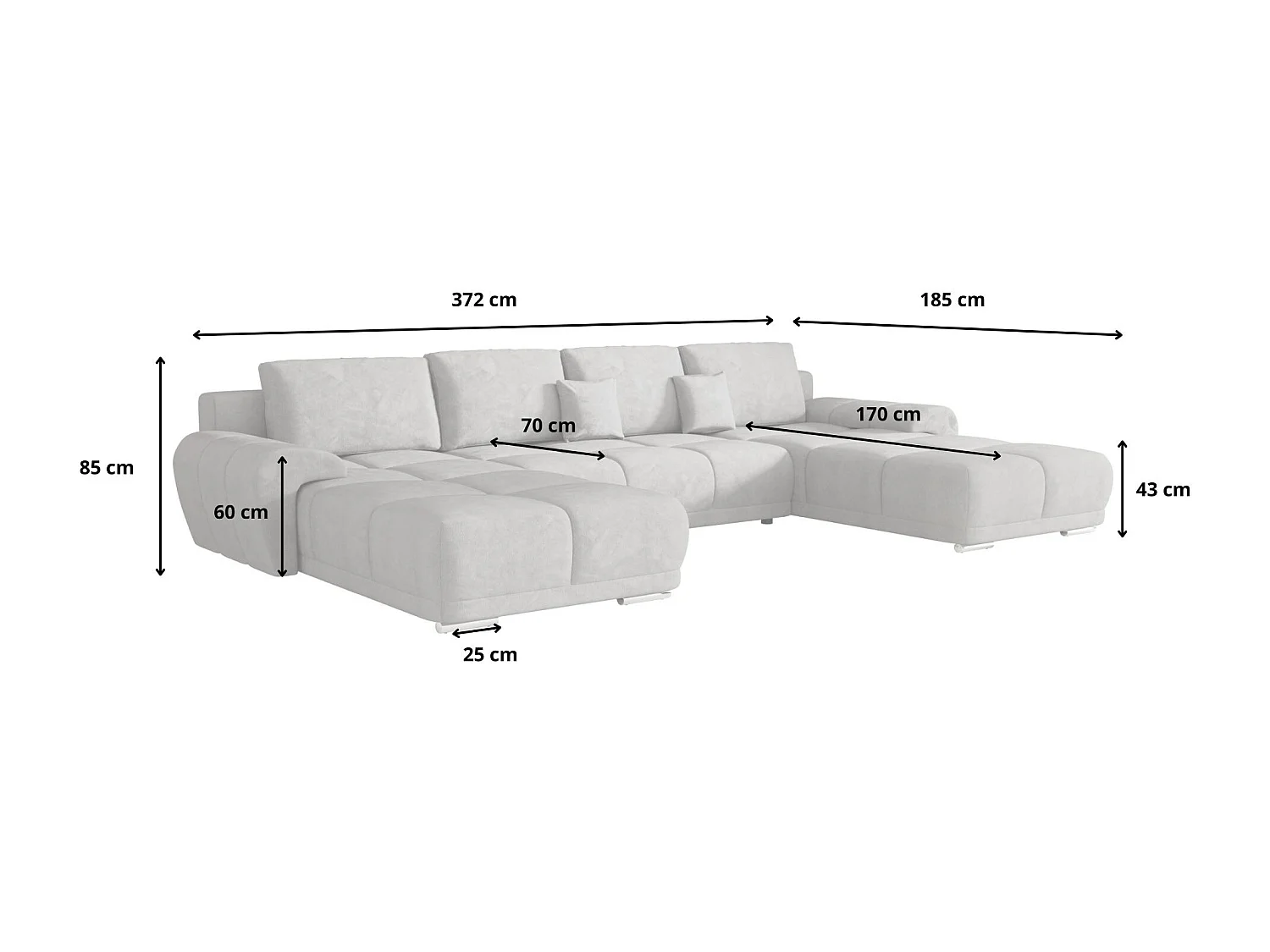 BEDANTE Ecksofa BEGA U Links ARAGON 93 Grau mit Schlaffunktion U-Form Sofa mit Stauraum Bettkasten Wohnzimmersofa Couch Sofa Bettsofa Bettkasten Bettcouch