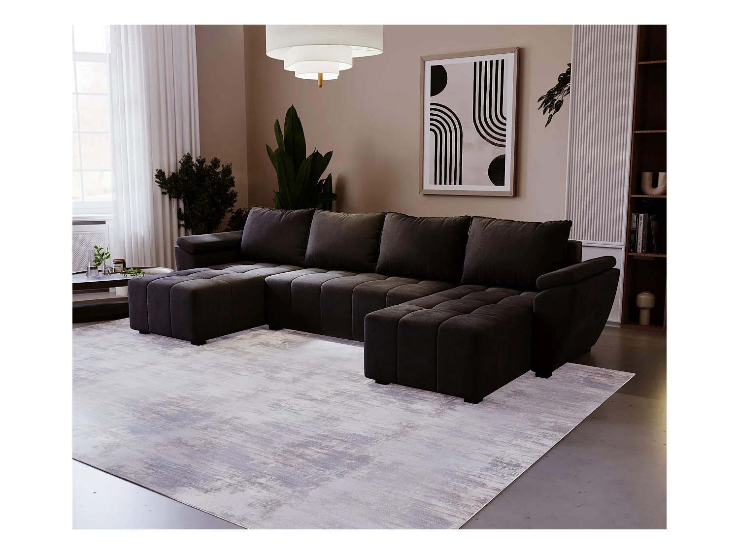 BEDANTE Ecksofa ZEUS U Monolith 97 Schwarz mit Schlaffunktion U-Form Sofa mit Stauraum Bettkasten Wohnzimmersofa Couch Sofa Bettsofa Bettkasten Bettcouch