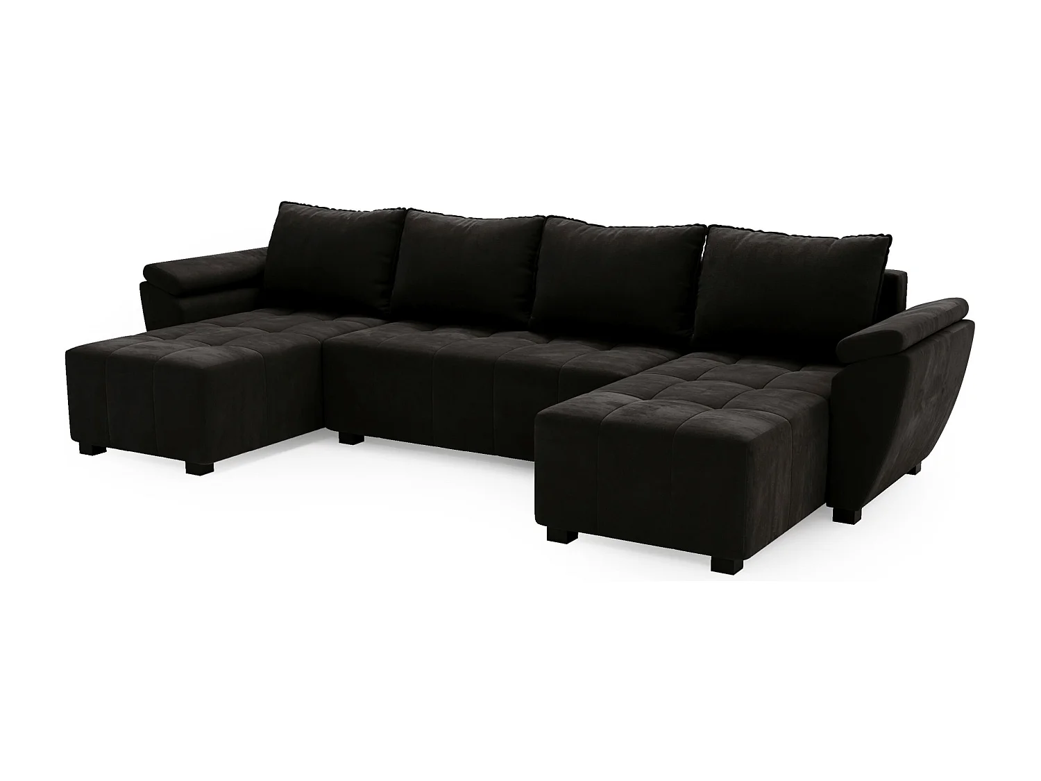 BEDANTE canapé d’angle ZEUS U Monolith 97 noir avec fonction lit canapé en forme de U avec coffre de rangement canapé de salon canapé convertible