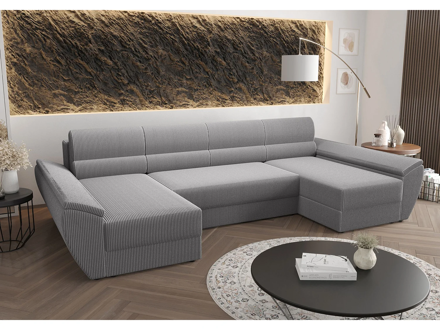 BEDANTE canapé d’angle REBIU4 Poso 110 gris avec fonction de couchage canapé en L avec espace de rangement