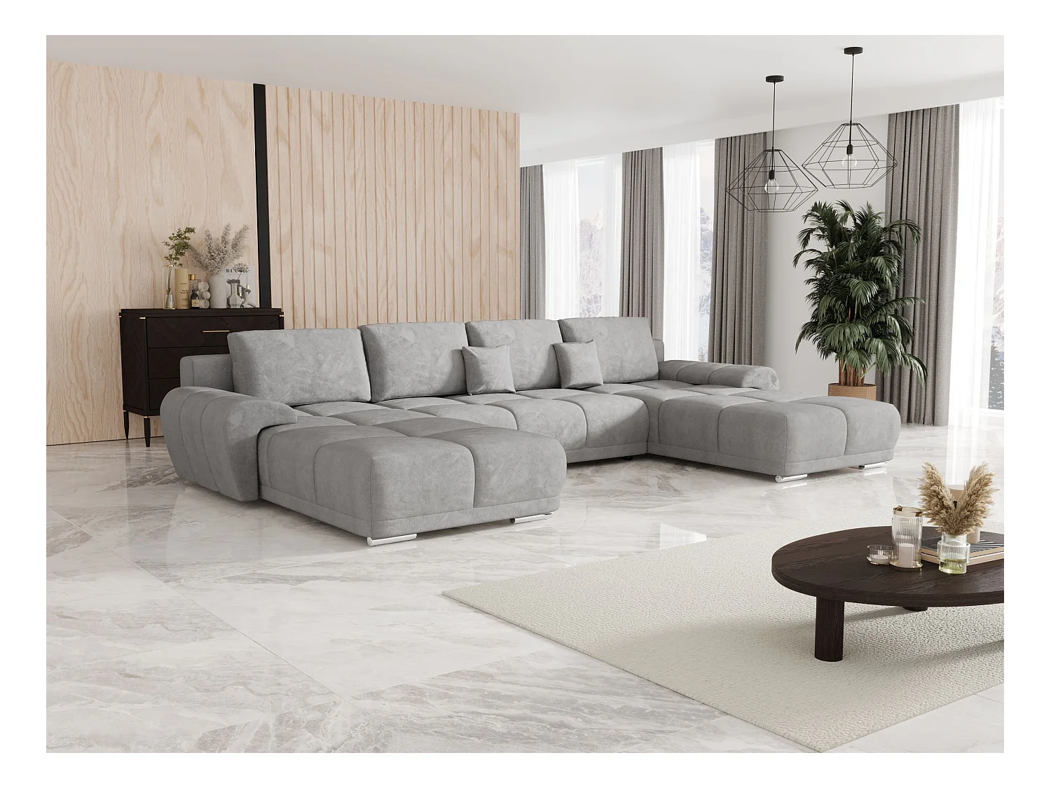 BEDANTE canapé d'angle BEGA U Links TENDER WAY 80 gris avec fonction de couchage canapé en forme de U avec coffre de rangement