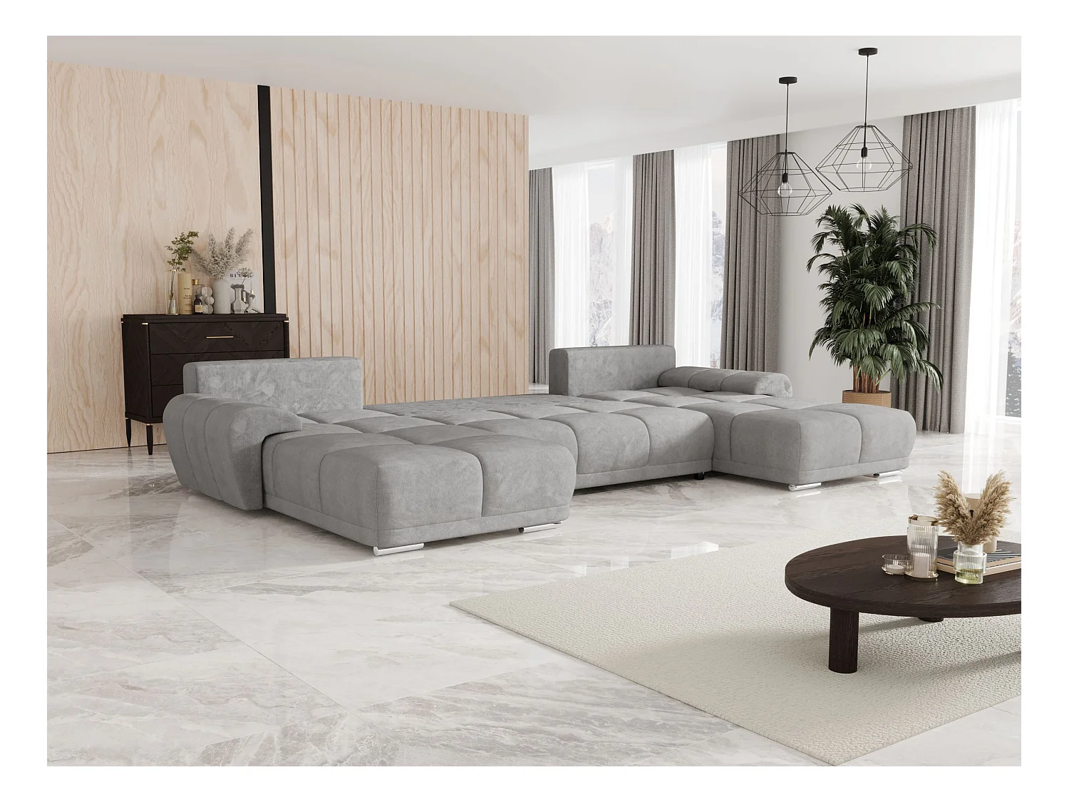 BEDANTE canapé d'angle BEGA U Links TENDER WAY 80 gris avec fonction de couchage canapé en forme de U avec coffre de rangement