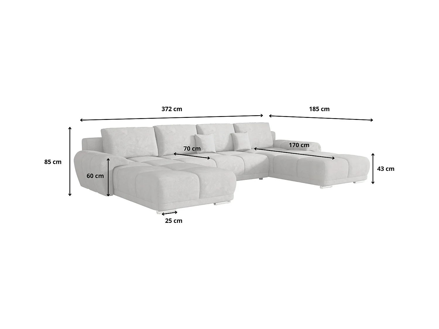 BEDANTE canapé d'angle BEGA U Links TENDER WAY 80 gris avec fonction de couchage canapé en forme de U avec coffre de rangement