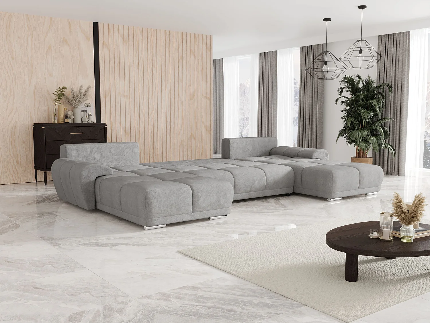 BEDANTE canapé d'angle BEGA U Links TENDER WAY 80 gris avec fonction de couchage canapé en forme de U avec coffre de rangement