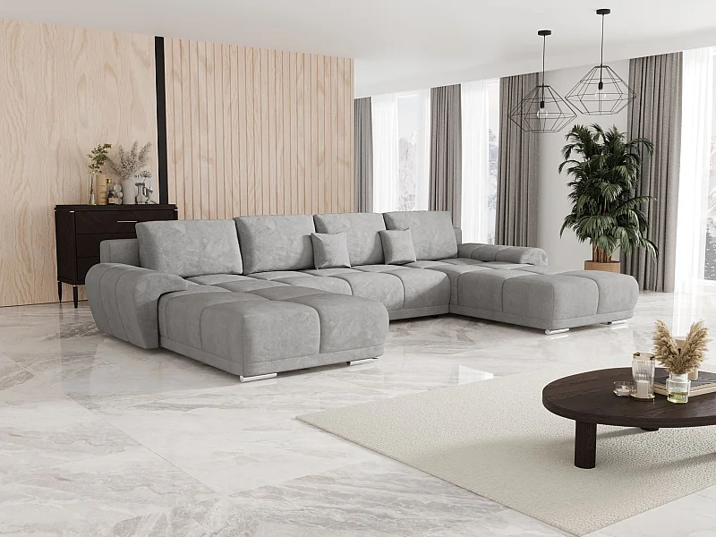 BEDANTE Ecksofa BEGA U Links TENDER WAY 80 Grau mit Schlaffunktion U-Form Sofa mit Stauraum Bettkasten Wohnzimmersofa Couch Sofa Bettsofa Bettkasten Bettcouch