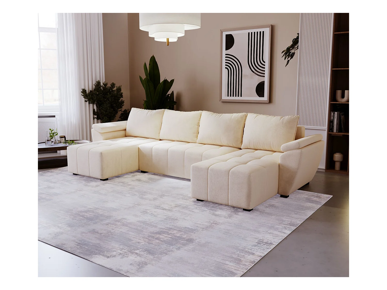 BEDANTE Ecksofa ZEUS U Monolith 02 Beige mit Schlaffunktion U-Form Sofa mit Stauraum Bettkasten Wohnzimmersofa Couch Sofa Bettsofa Bettkasten Bettcouch