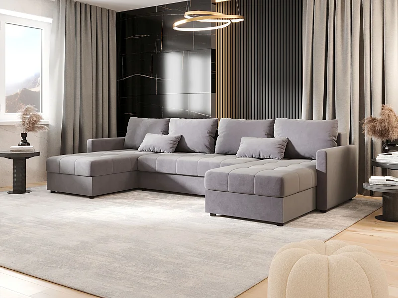 BEDANTE Ecksofa MOS U BIS Itaka 50 Grau mit Schlaffunktion U-Form Sofa mit Stauraum Bettkasten Wohnzimmersofa Couch Sofa Bettsofa Bettkasten Bettcouch