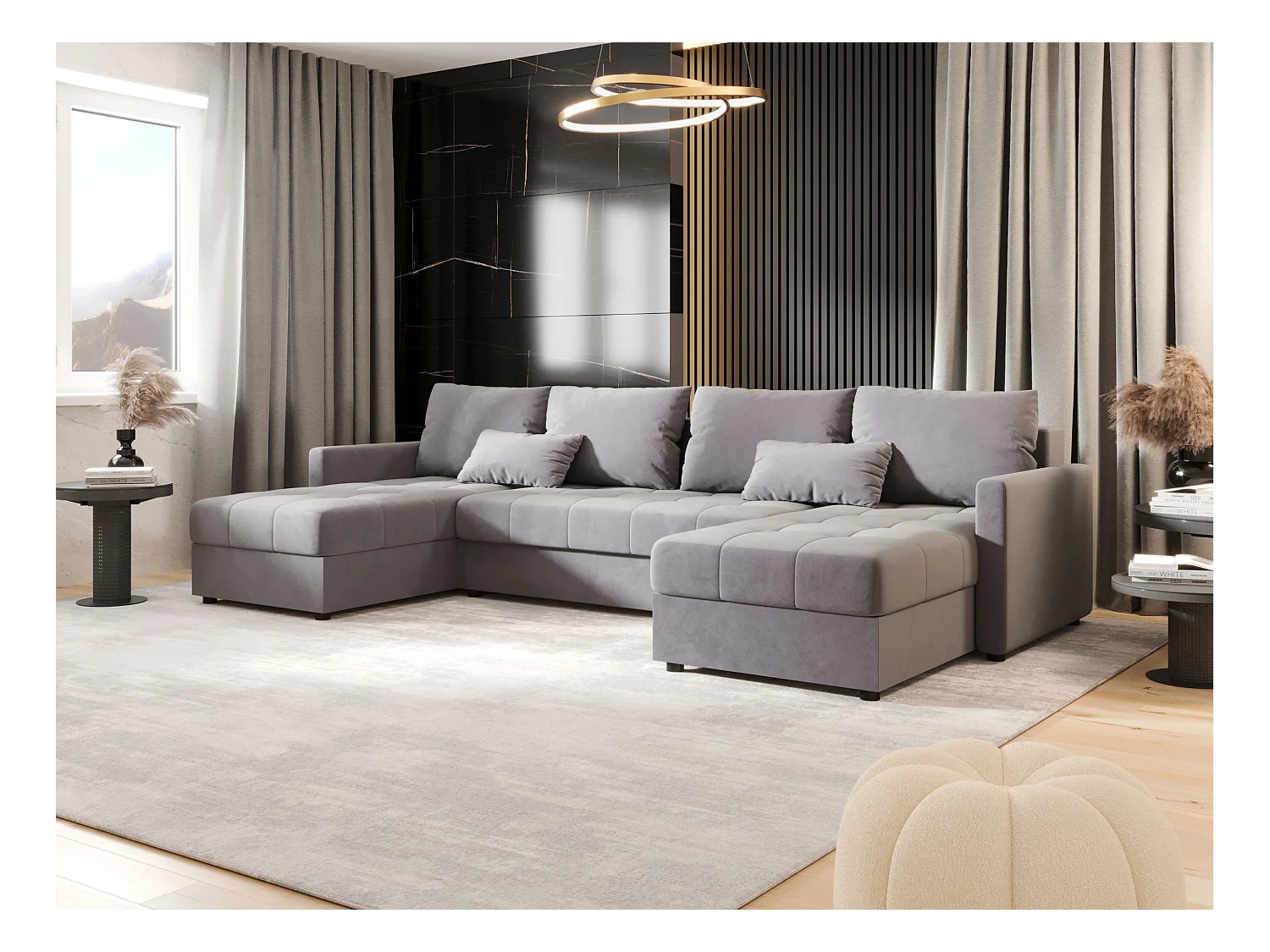 BEDANTE narożnik MOS U BIS Itaka 50 szary z funkcją spania sofa w kształcie litery U z pojemnikiem na pościel