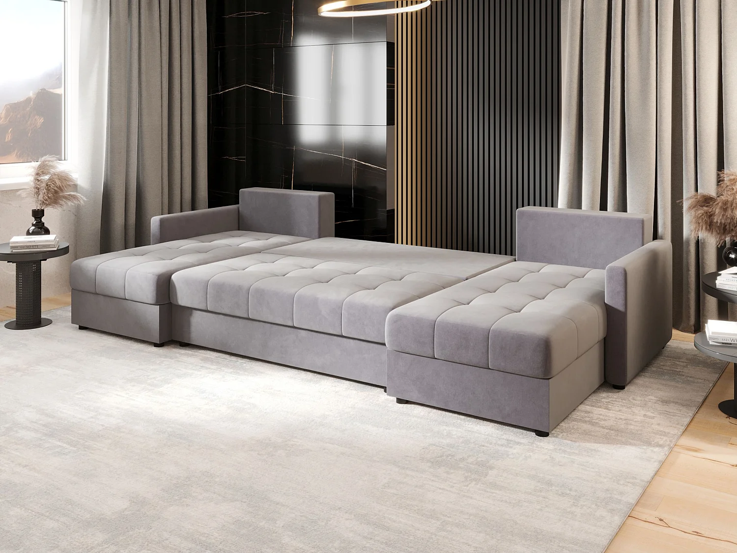 BEDANTE canapé d'angle MOS U BIS Itaka 50 gris avec fonction de couchage canapé en U avec coffre de rangement canapé de salon canapé convertible coffre de rangement