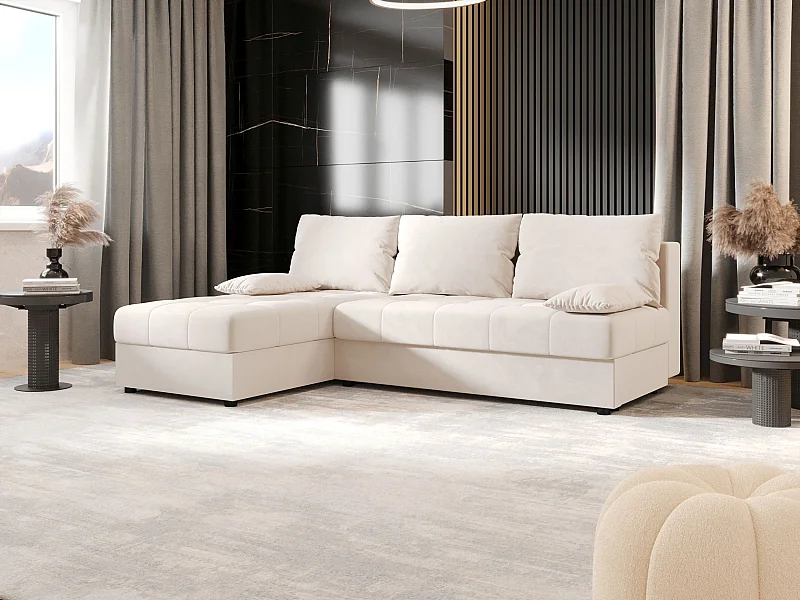 BEDANTE narożnik MOS L Itaka 16 lewa beżowy z funkcją spania sofa w kształcie litery L z pojemnikiem na pościel