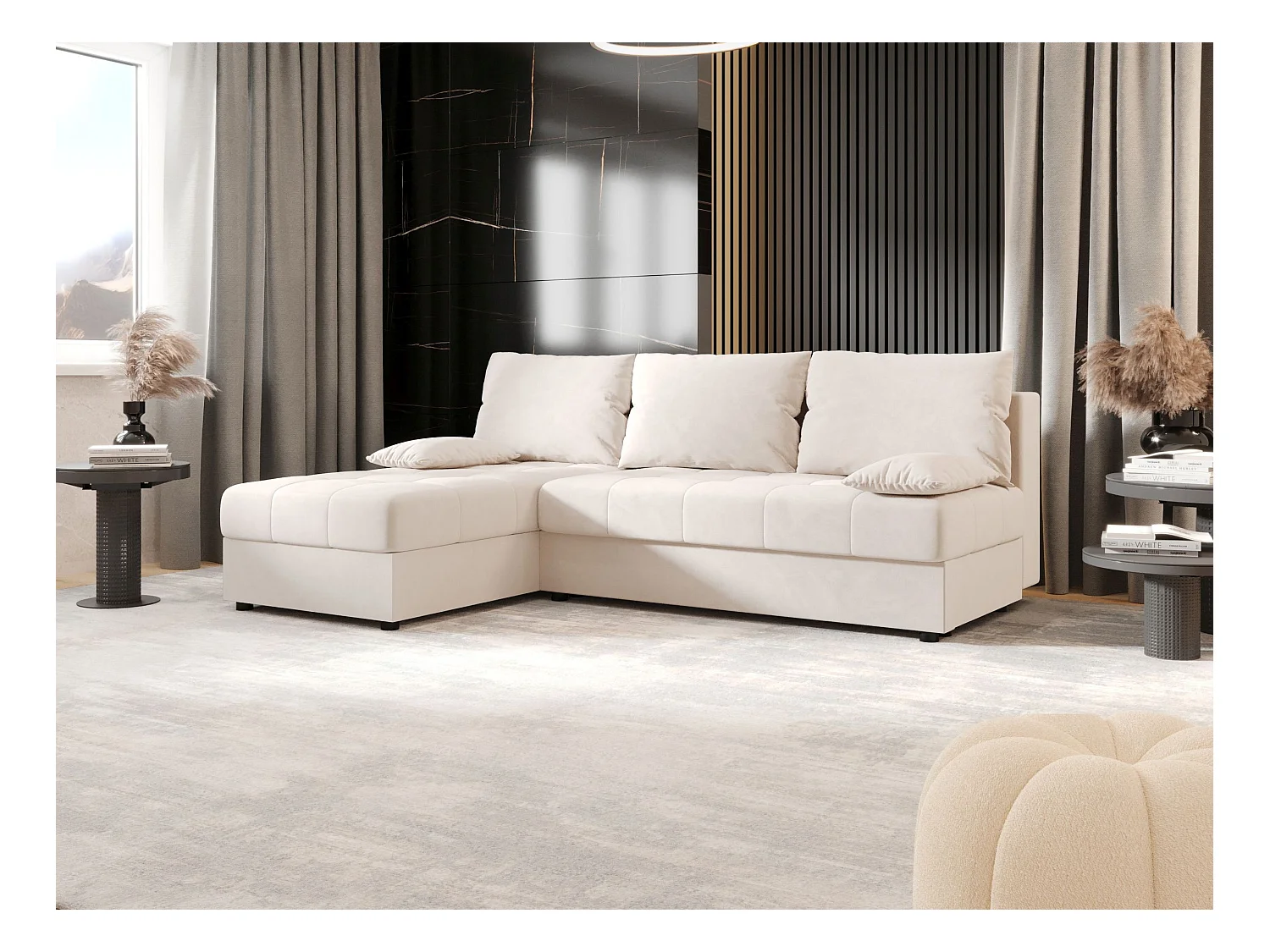 BEDANTE canapé d’angle MOS L Itaka 16 gauche beige avec fonction de couchage canapé en forme de L avec coffre de rangement
