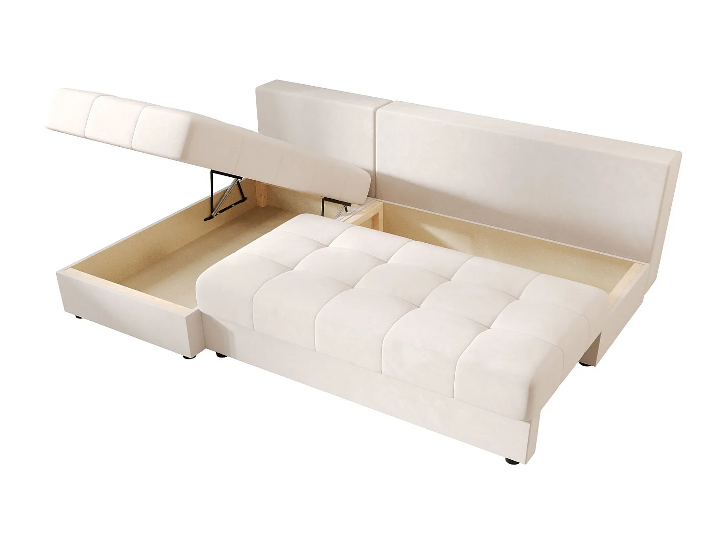 BEDANTE canapé d’angle MOS L Itaka 16 gauche beige avec fonction de couchage canapé en forme de L avec coffre de rangement