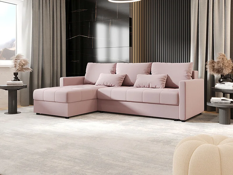 BEDANTE Ecksofa MOS L BIS Cosmic 14 Rosa Links mit Schlaffunktion L-Form Sofa mit Stauraum Bettkasten Wohnzimmersofa Couch Sofa Bettsofa Bettkasten Bettcouch