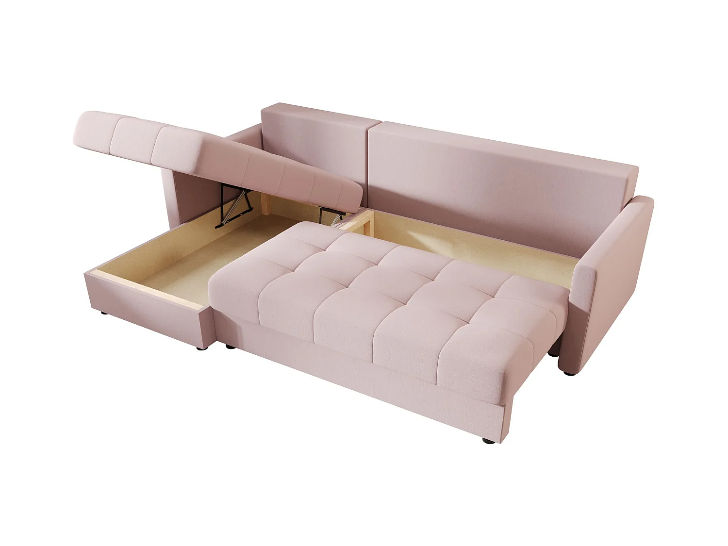 BEDANTE narożnik MOS L BIS Cosmic 14 rose gauche avec fonction de lit canapé en L avec coffre de rangement canapé de salon, canapé convertible