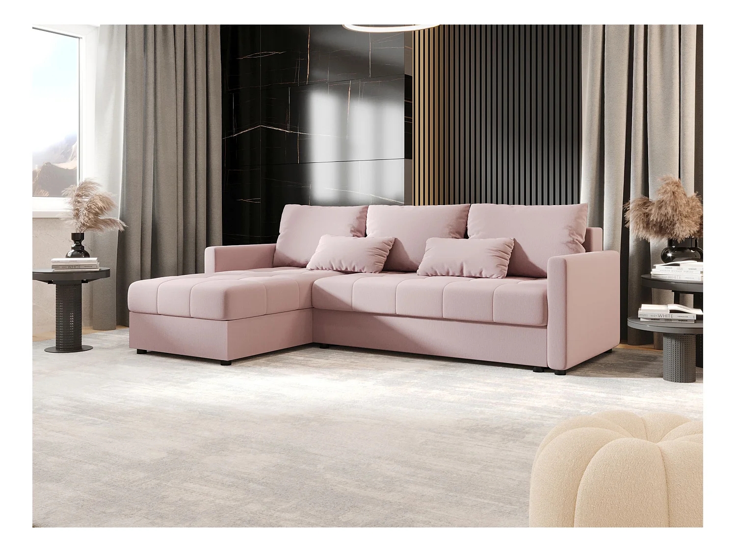 BEDANTE Ecksofa MOS L BIS Cosmic 14 Rosa Links mit Schlaffunktion L-Form Sofa mit Stauraum Bettkasten Wohnzimmersofa Couch Sofa Bettsofa Bettkasten Bettcouch