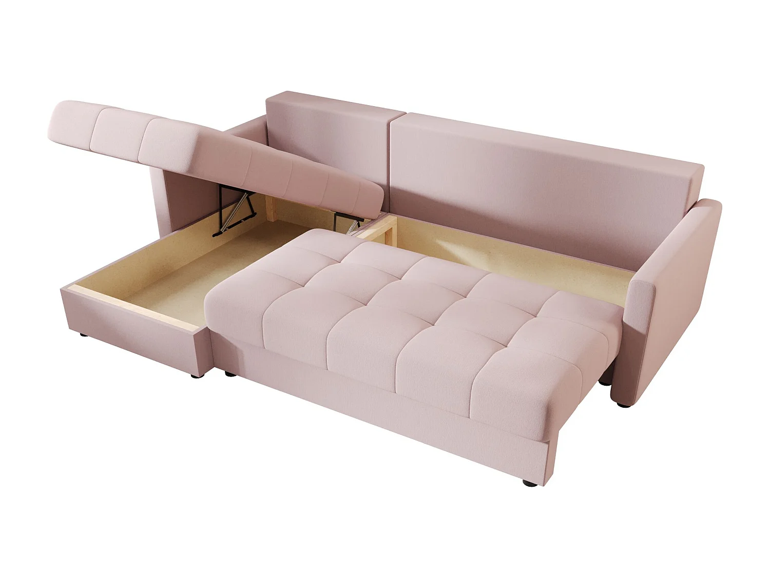 BEDANTE narożnik MOS L BIS Cosmic 14 rose gauche avec fonction de lit canapé en L avec coffre de rangement canapé de salon, canapé convertible