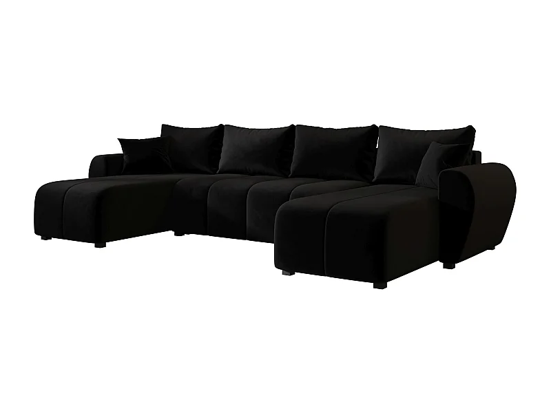 Canapé d'angle BEDANTE MOLISA U itaka 15 noir avec fonction couchage Canapé d'angle en forme de U avec espace de rangement Coffre à literie