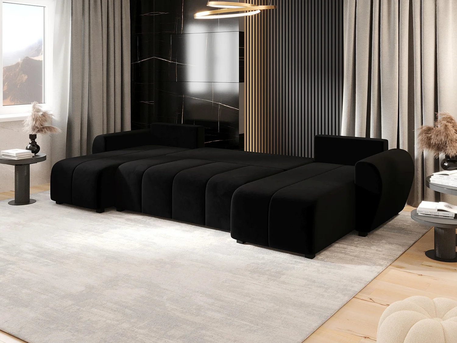 Canapé d'angle BEDANTE MOLISA U itaka 15 noir avec fonction couchage Canapé d'angle en forme de U avec espace de rangement Coffre à literie