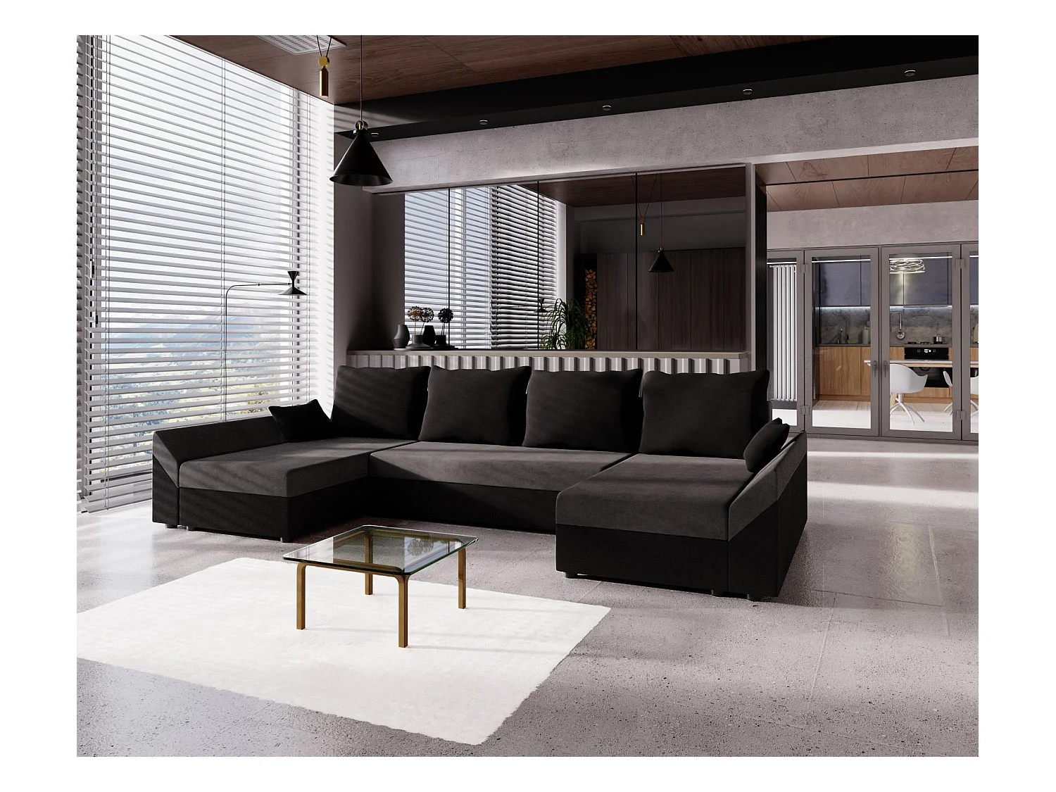 BEDANTE Ecksofa DANTE U Rainbow 27 + 15 Grau/Schwrz U-Form, Sofa mit Stauraum, Bettkasten, Wohnzimmersofa, Couch, Sofa, Bettsofa