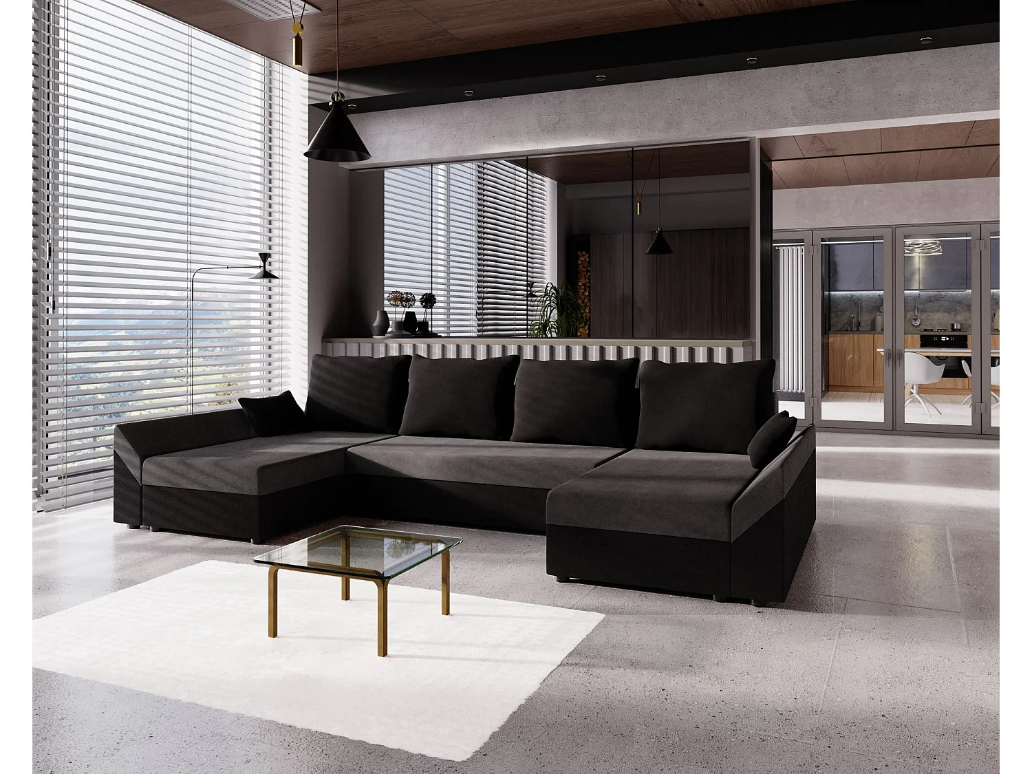 BEDANTE Hoekbank DANTE U Rainbow 27 + 15 Grijs/Schwrz U-vorm, Bank met opbergruimte, Bedlade, Woonkamerbank, Bank, Bank, Slaapbank